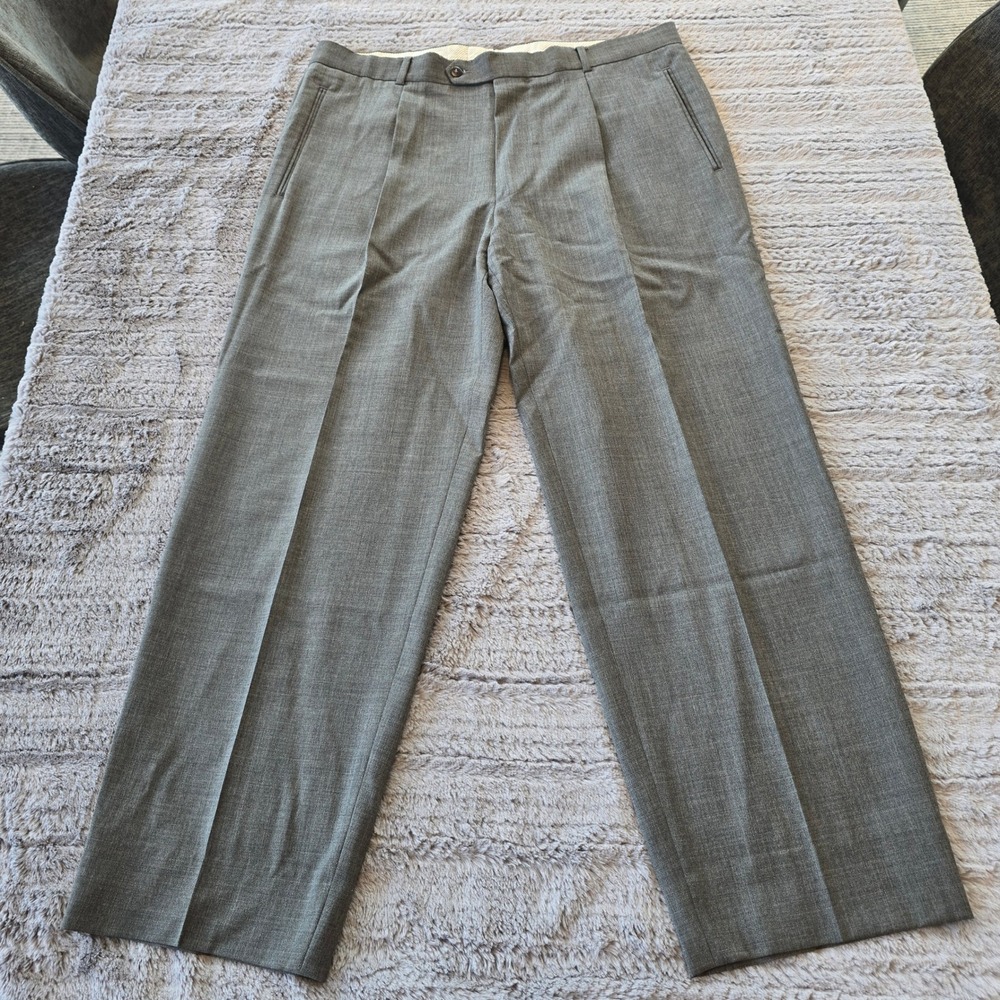 Hugo Boss Hooker Grey Virgin Wool Pleated Dress Pants Mens‎ 38R Made in USA